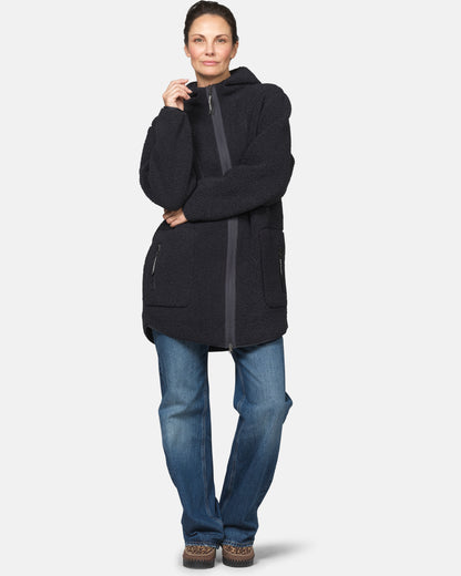 Ilse Jacobsen Bonded Pile Womens Hooded Jacket - Dark Indigo 660 | CHO | Designer Womens Pile Jackets