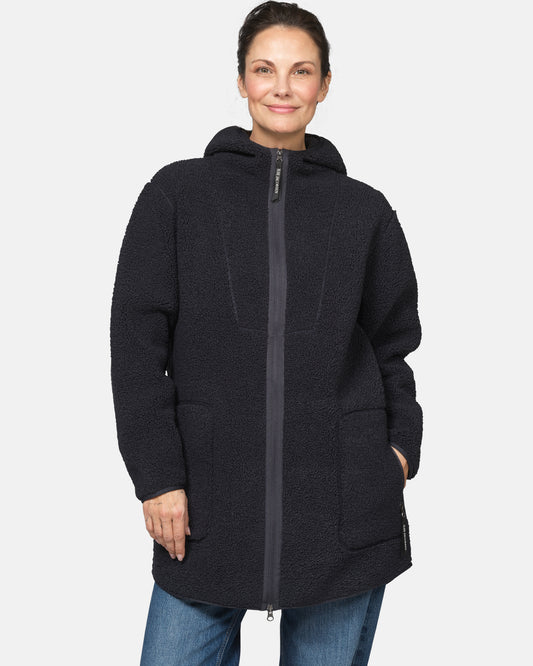 Ilse Jacobsen Bonded Pile Womens Hooded Jacket - Dark Indigo 660 | CHO | Designer Womens Pile Jackets