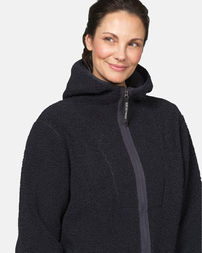 Ilse Jacobsen Bonded Pile Womens Hooded Jacket - Dark Indigo 660 | CHO | Designer Womens Pile Jackets