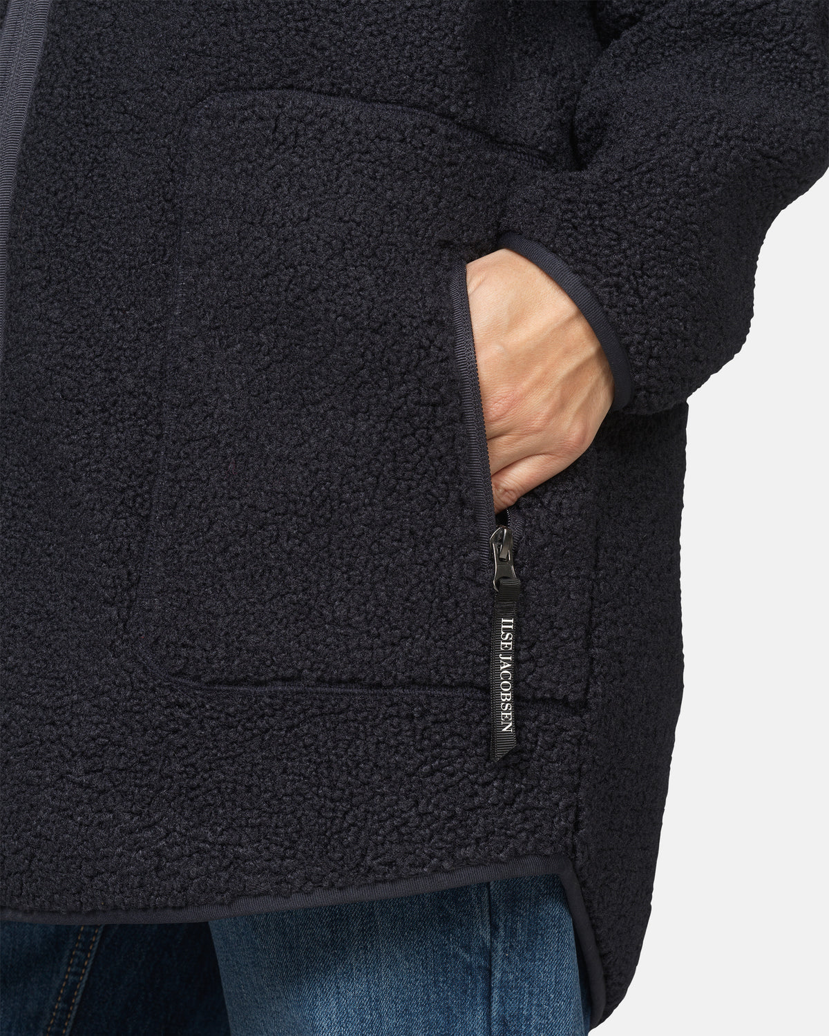 Ilse Jacobsen Bonded Pile Womens Hooded Jacket - Dark Indigo 660 | CHO | Designer Womens Pile Jackets