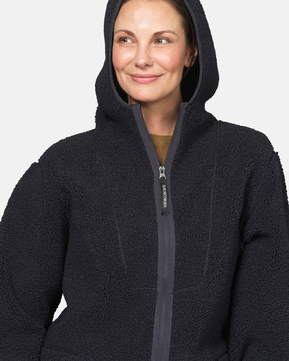 Ilse Jacobsen Bonded Pile Womens Hooded Jacket - Dark Indigo 660 | CHO | Designer Womens Pile Jackets