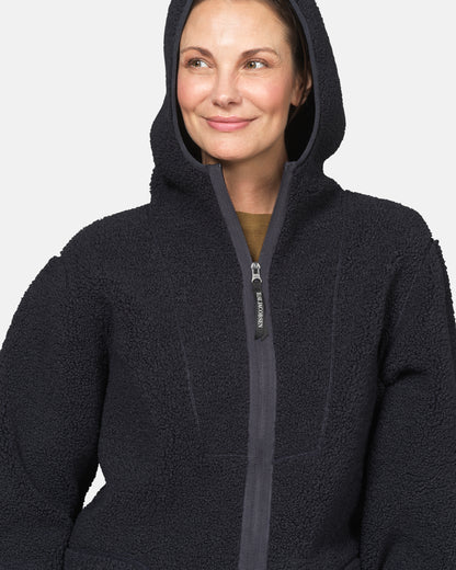 Ilse Jacobsen Bonded Pile Womens Hooded Jacket - Dark Indigo 660 | CHO | Designer Womens Pile Jackets