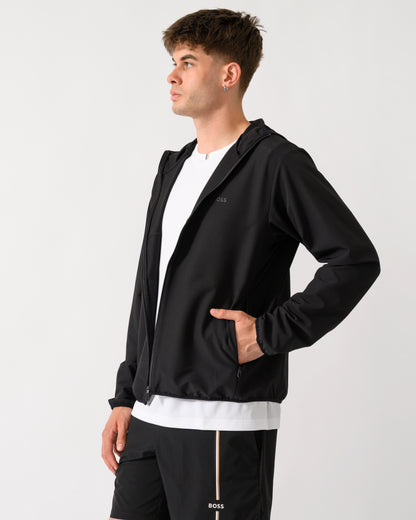 side shot of model wearing a BOSS Green CommuterPro Mens Jacket in Black 001