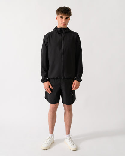 full length shot of model wearing a BOSS Green CommuterPro Mens Jacket in Black 001