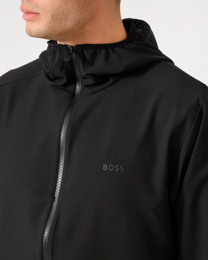 logo detail of a BOSS Green CommuterPro Mens Jacket in Black 001