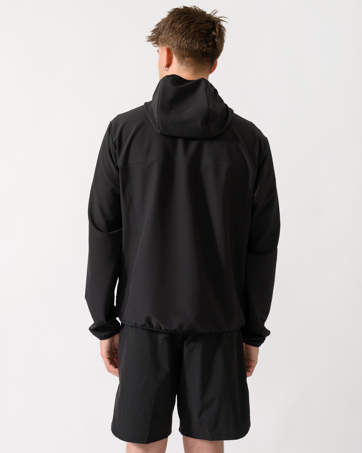 back shot of model wearing a BOSS Green CommuterPro Mens Jacket in Black 001