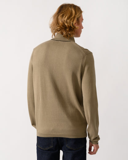 back of a model wearing a BOSS Green Ever-X Mens Cotton sweater with quarter zip in Light 334