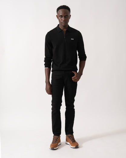 BOSS Green Ever-X Mens Regular-Fit Cotton Sweater with Zipped Collar - Black 001