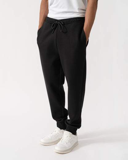 Front of BOSS Green Hadiko Mens Stretch-cotton track pants with puff-print logo - Black 001