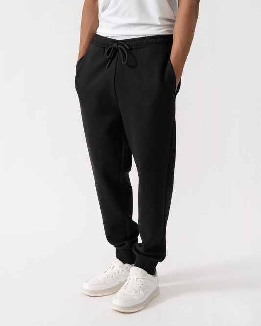 Front of BOSS Green Hadiko Mens Stretch-cotton track pants with puff-print logo - Black 001