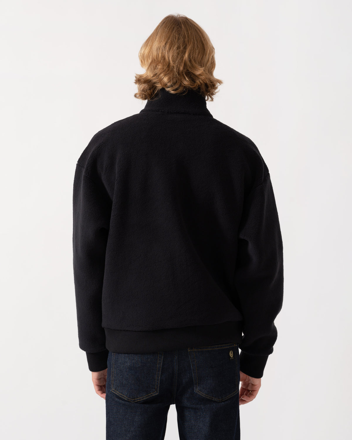 Back of the BOSS Green Mens  Logo-embroidered zip-up sweatshirt in teddy fleece - Black 001