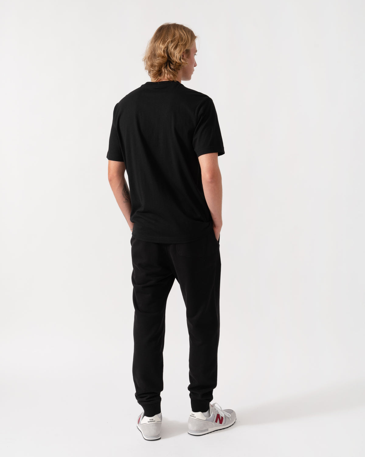 Back of the BOSS Green Mens Relaxed-fit T-Shirt in stretch cotton with tonal logo - Black 001