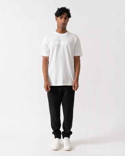 Man wearing BOSS Green Mens Relaxed-fit T-Shirt in stretch cotton with tonal logo - Natural 101