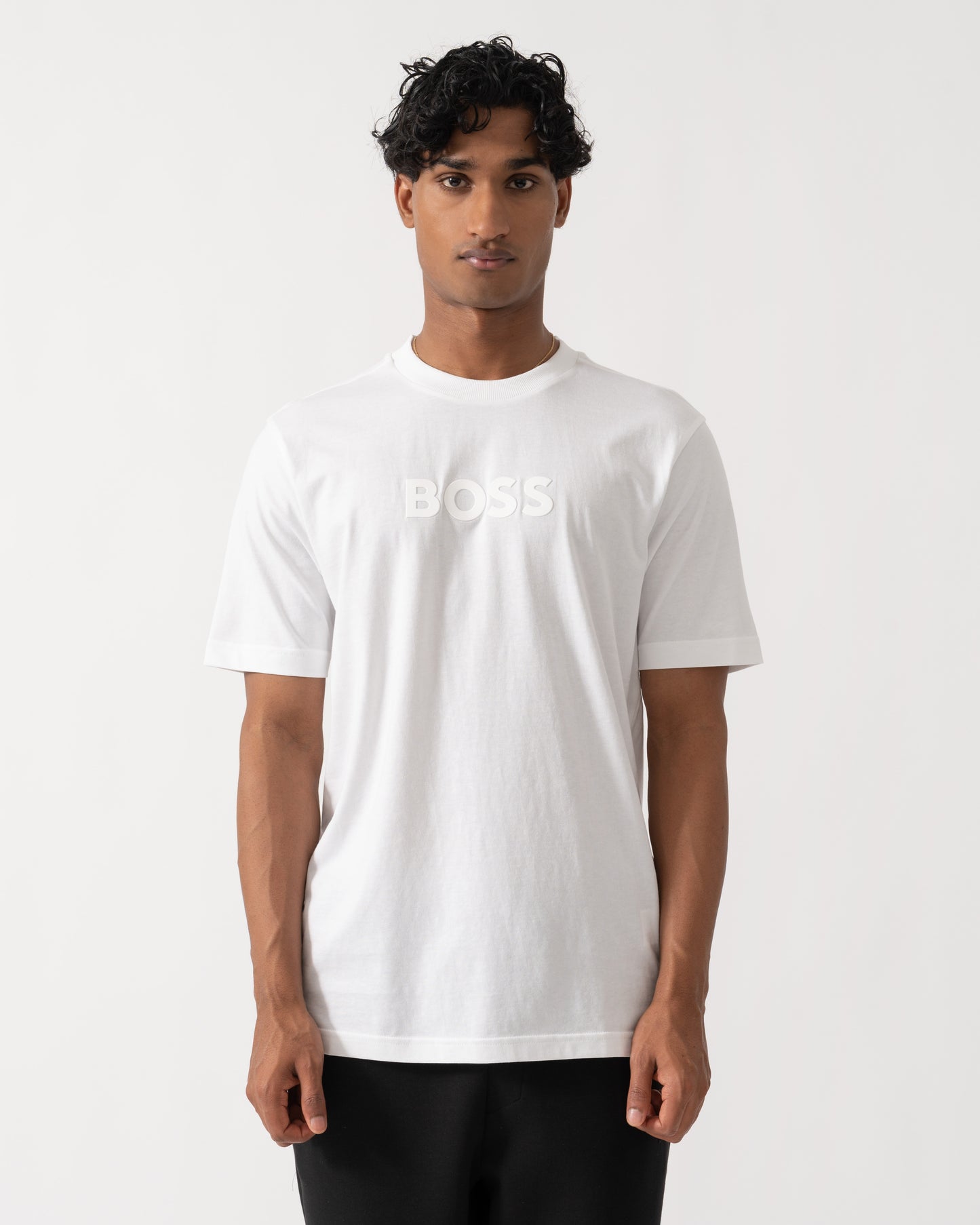 Front of BOSS Green Mens Relaxed-fit T-Shirt in stretch cotton with tonal logo - Natural 101
