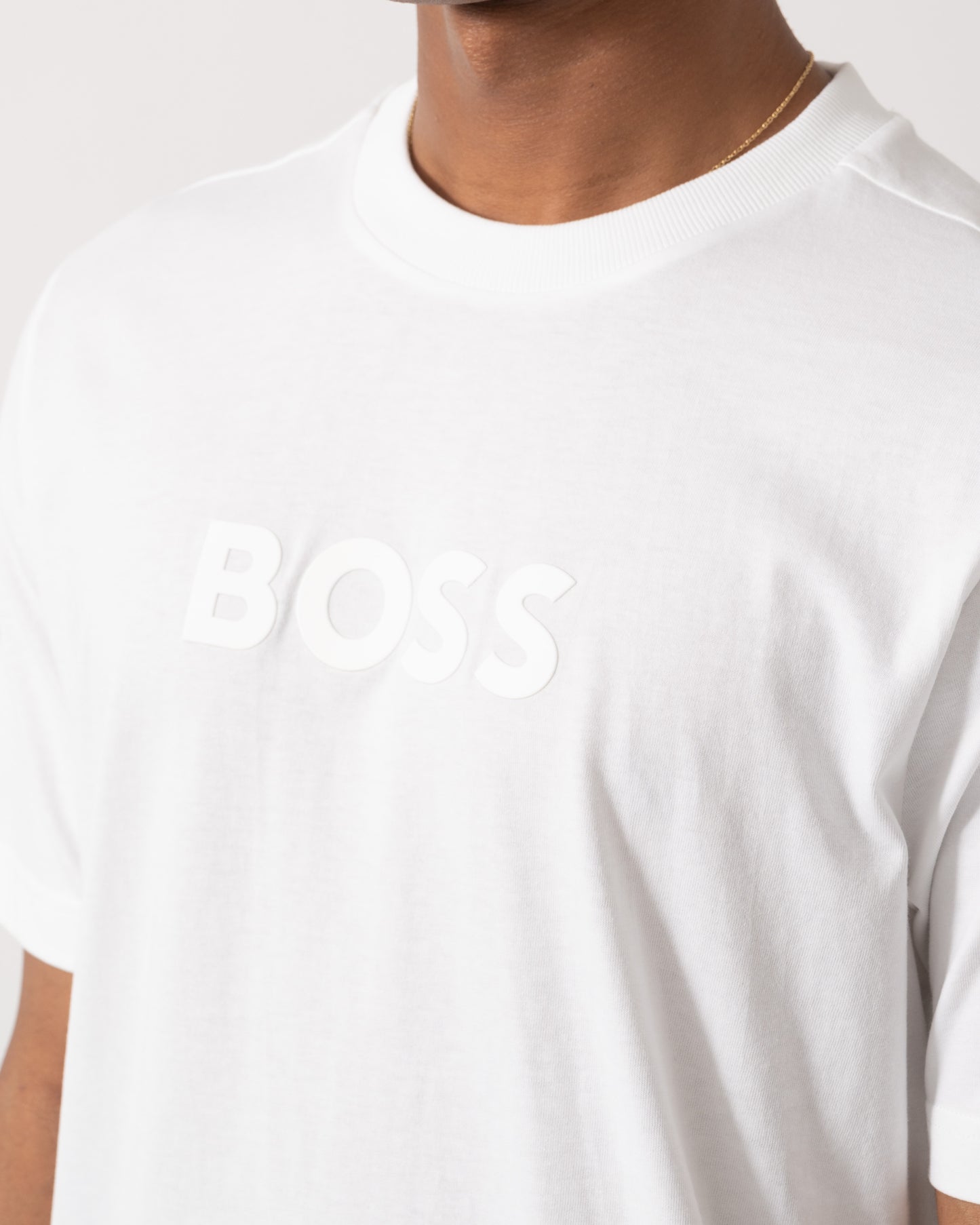 Logo shot of BOSS Green Mens Relaxed-fit T-Shirt in stretch cotton with tonal logo - Natural 101