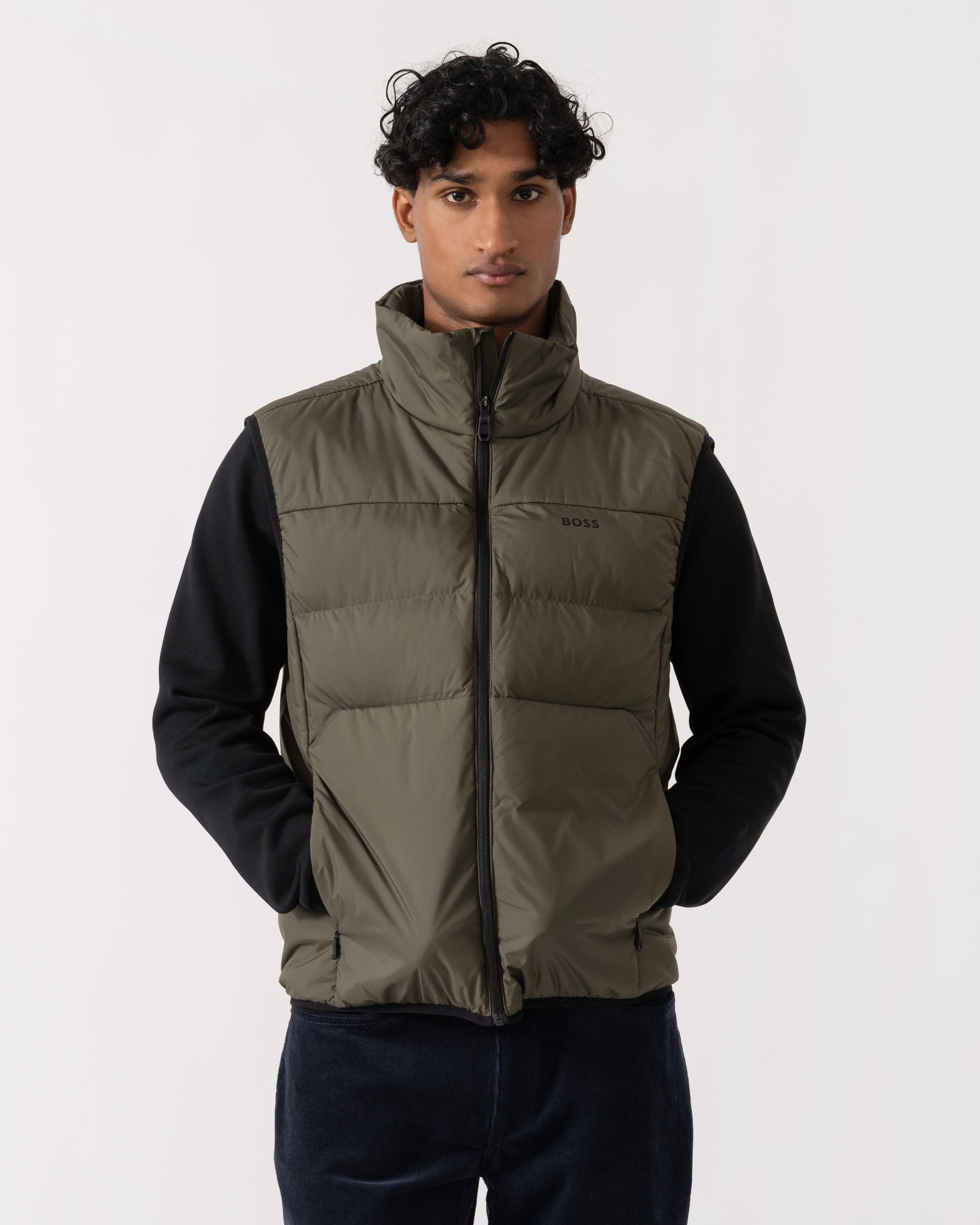 Front of BOSS Green OW Urbanex Mens Puffer Gilet - Open Green 398