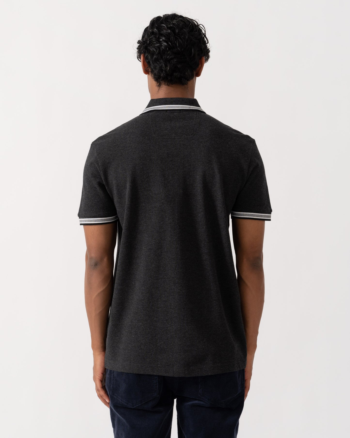 Back of BOSS Green Paddy Mens Cotton-Piqué Polo Shirt with Contrast Logo - Dark Grey 022