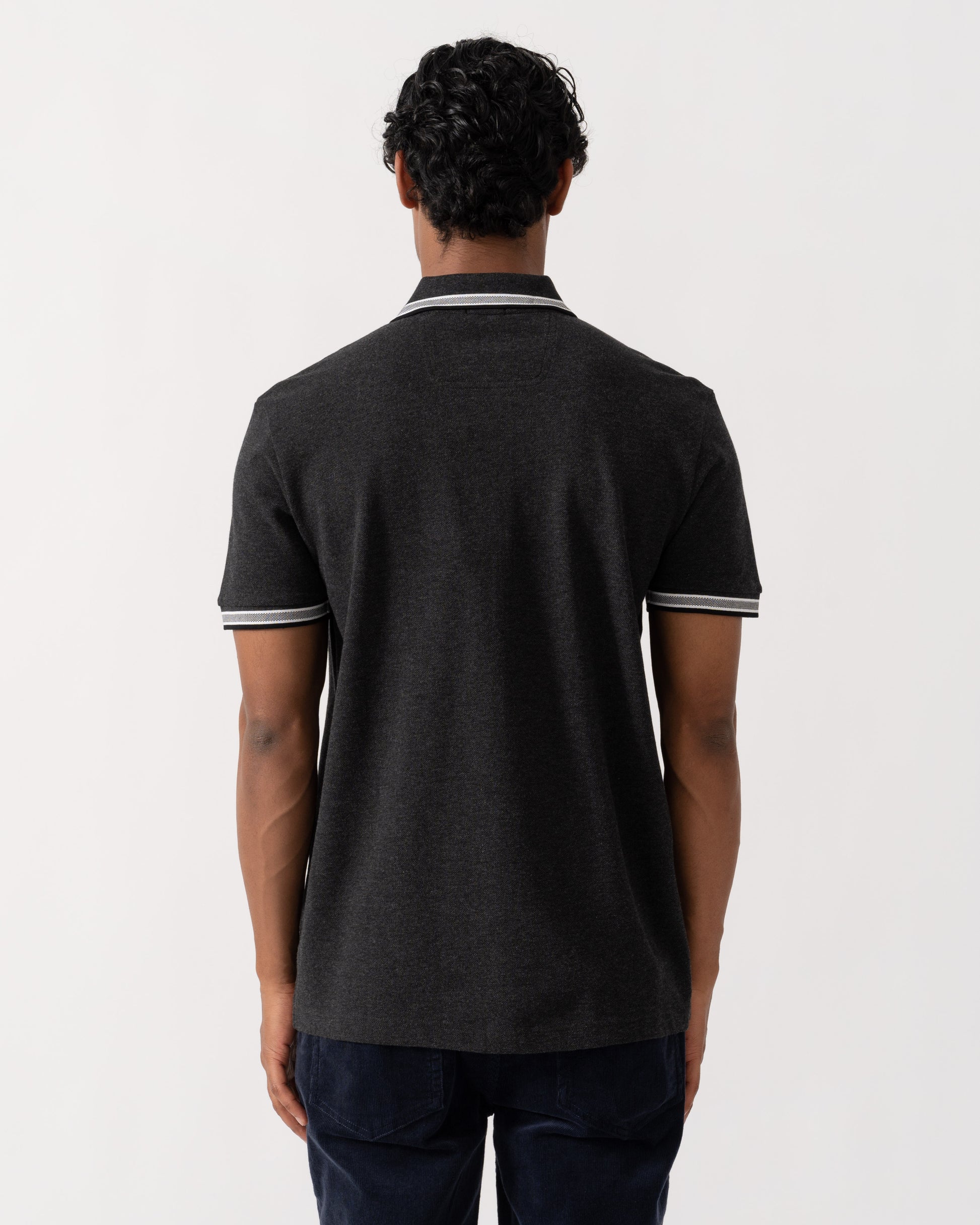 Back of BOSS Green Paddy Mens Cotton-Piqué Polo Shirt with Contrast Logo - Dark Grey 022