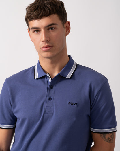 BOSS Green Paddy Mens Cotton-Piqué Polo Shirt with Contrast Logo - Navy 417