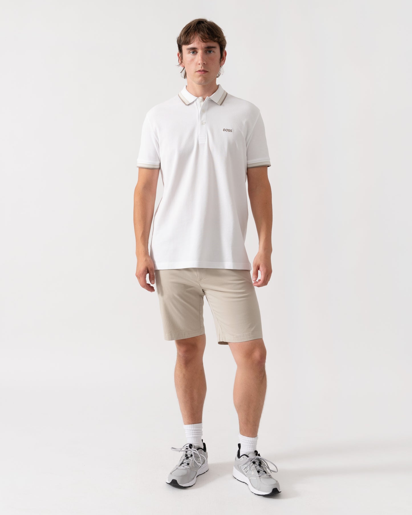 BOSS Green Paddy Mens Cotton-Piqué Polo Shirt with Contrast Logo - Open White 116