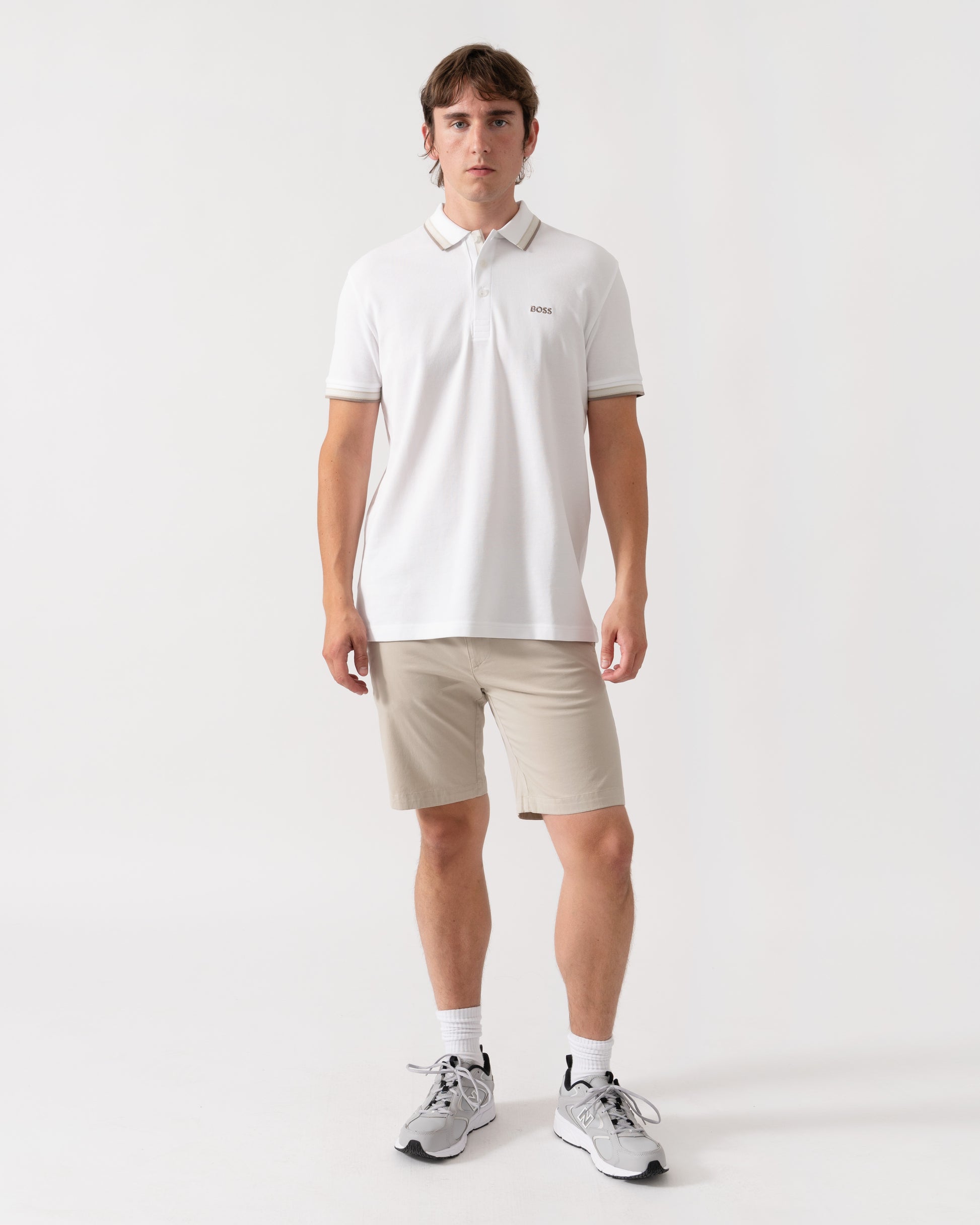 BOSS Green Paddy Mens Cotton-Piqué Polo Shirt with Contrast Logo - Open White 116
