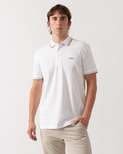 BOSS Green Paddy Mens Cotton-Piqué Polo Shirt with Contrast Logo - Open White 116