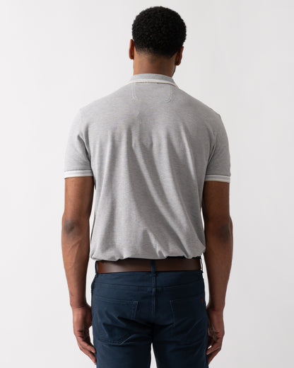 Back shot of a Model wearing a BOSS Green Paddy Mens Cotton-Piqué Polo Shirt with Contrast Logo in Silver