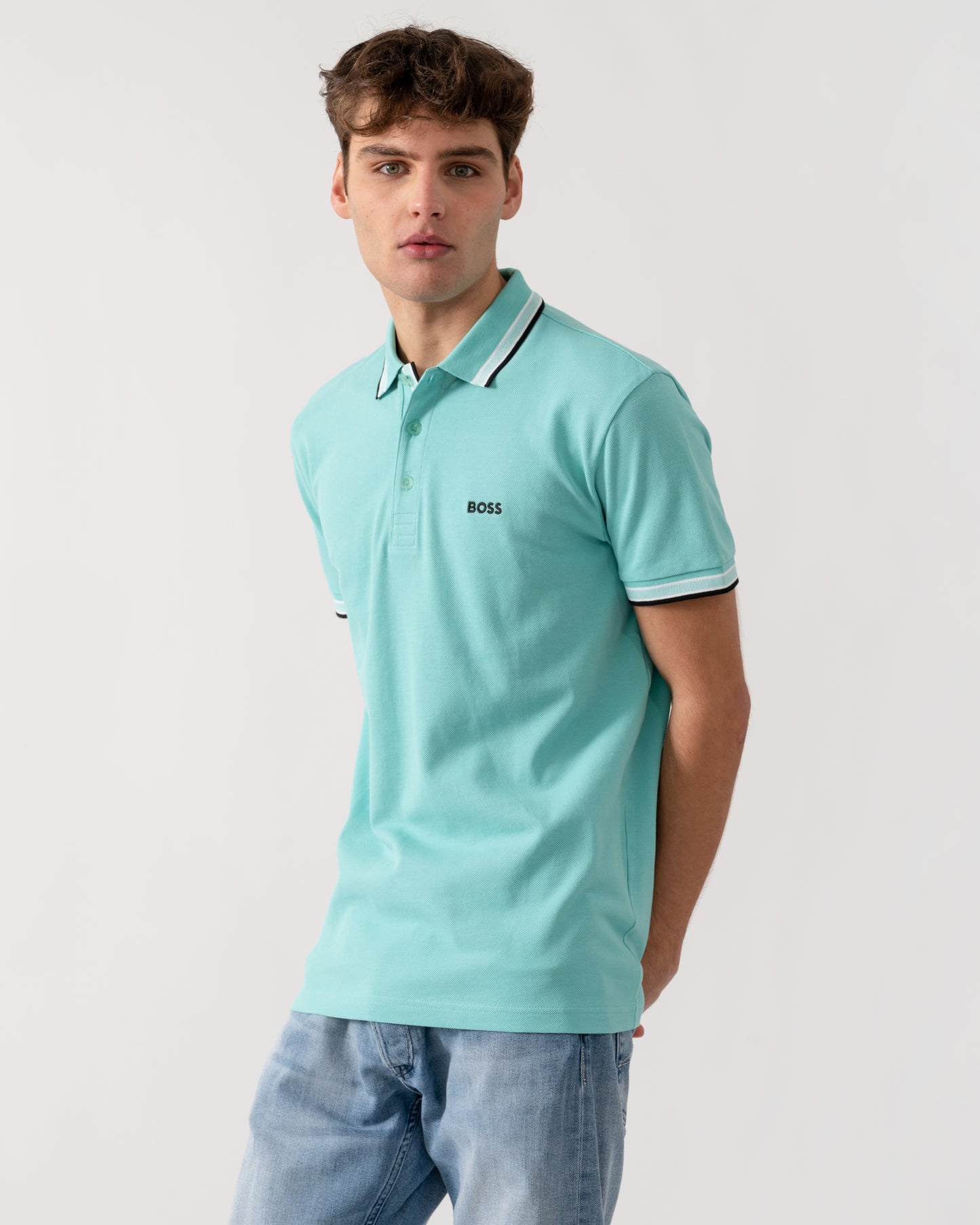 BOSS Green Paddy Mens Cotton-Piqué Polo Shirt with Contrast Logo