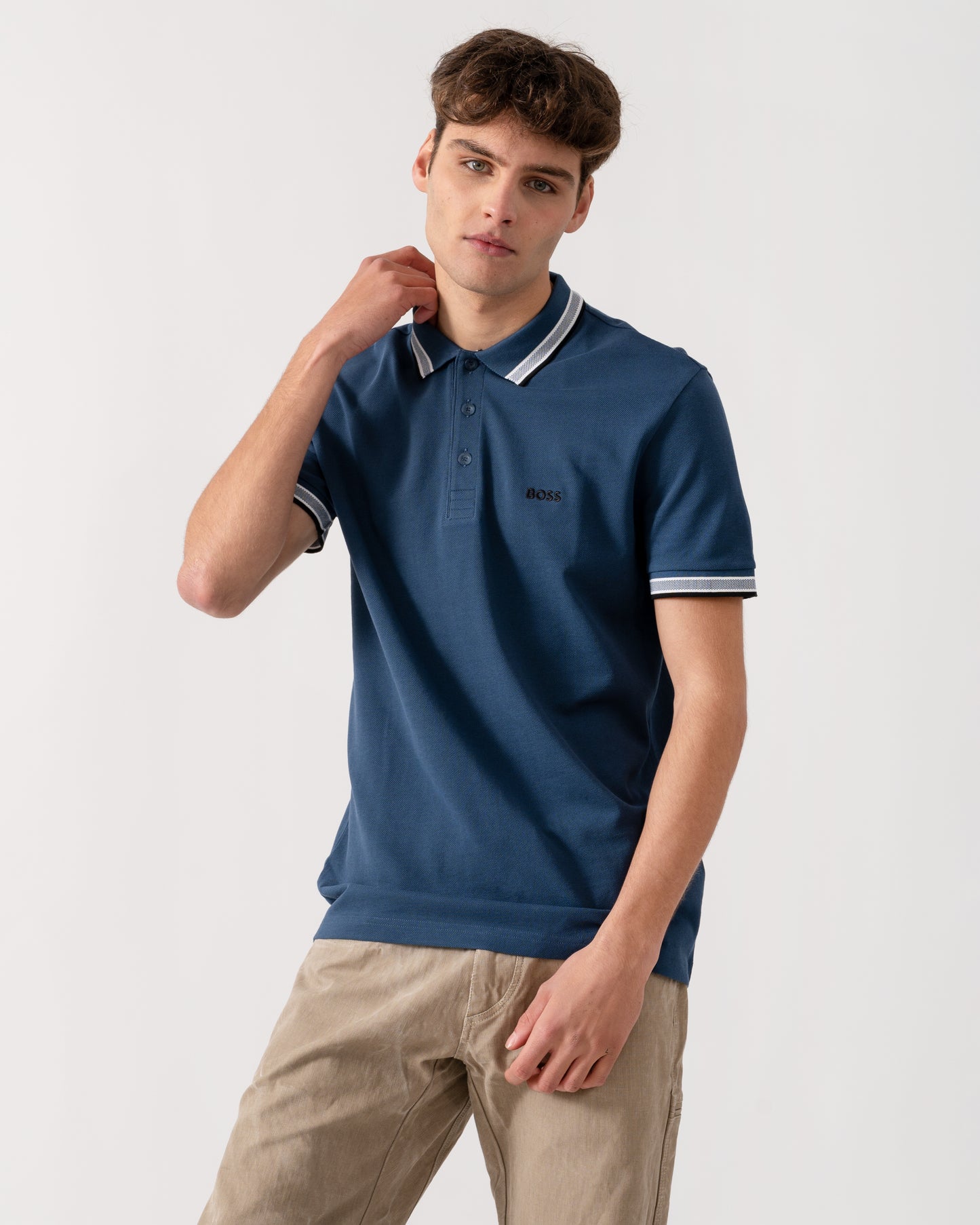 BOSS Green Paddy Mens Cotton-Piqué Polo Shirt with Contrast Logo