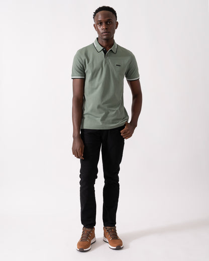 BOSS Green Paul Mens Short Sleeve Polo Shirt With Contrast Tipping - Open Green 358