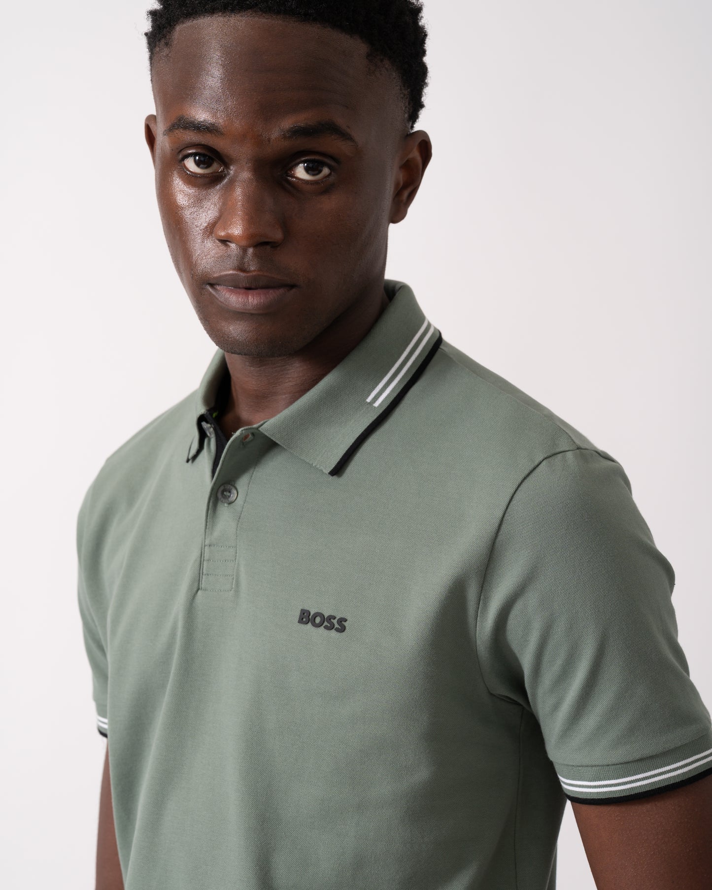 BOSS Green Paul Mens Short Sleeve Polo Shirt With Contrast Tipping - Open Green 358