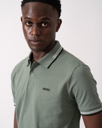BOSS Green Paul Mens Short Sleeve Polo Shirt With Contrast Tipping - Open Green 358