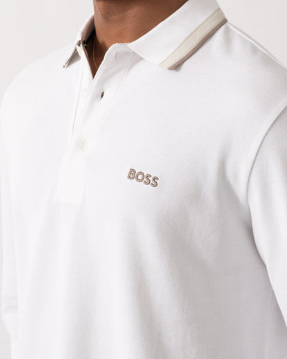 Logo detail of BOSS Green Plisy Mens Long Sleeve Polo Shirt  - Open White 116