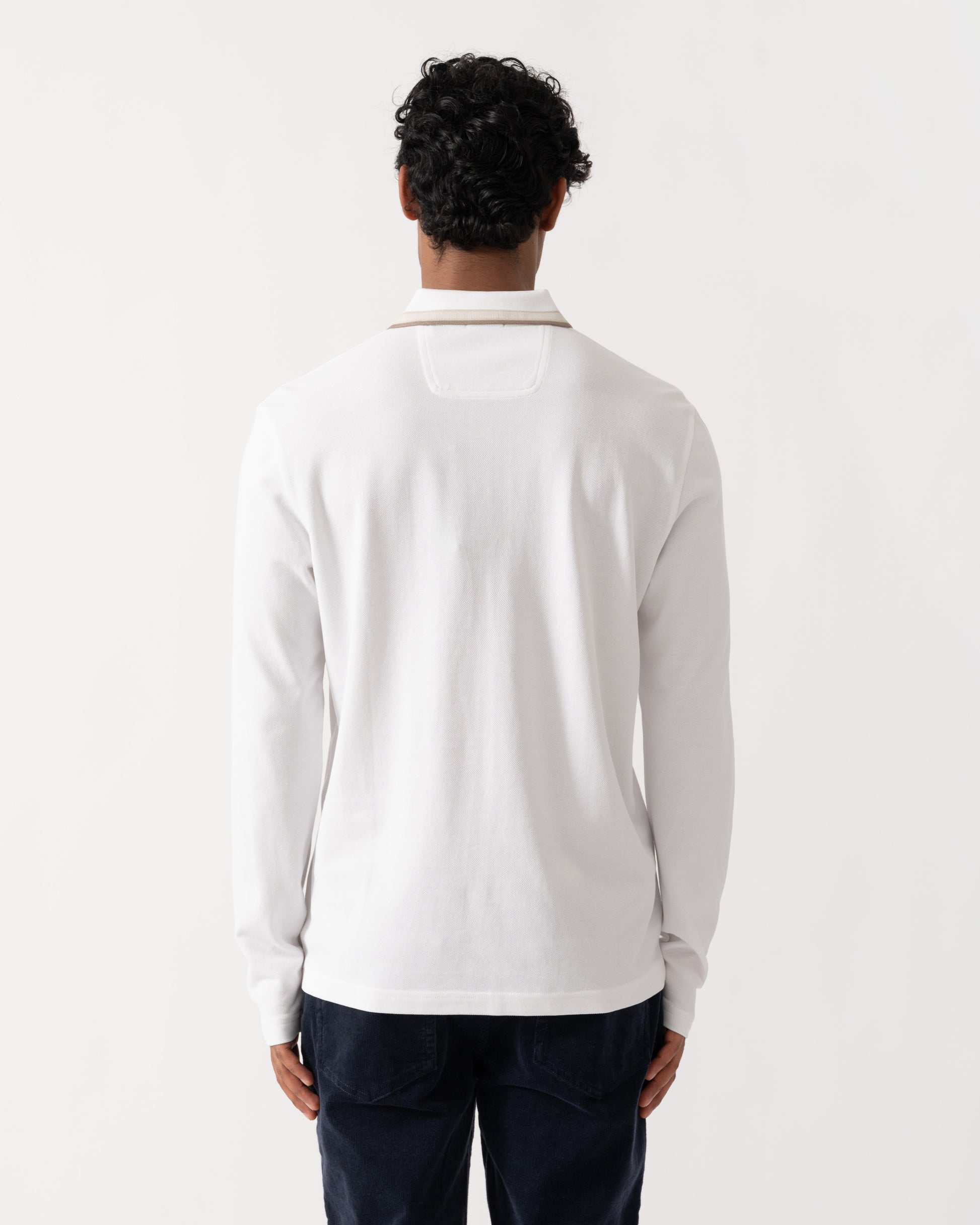 Back of BOSS Green Plisy Mens Long Sleeve Polo Shirt  - Open White 116