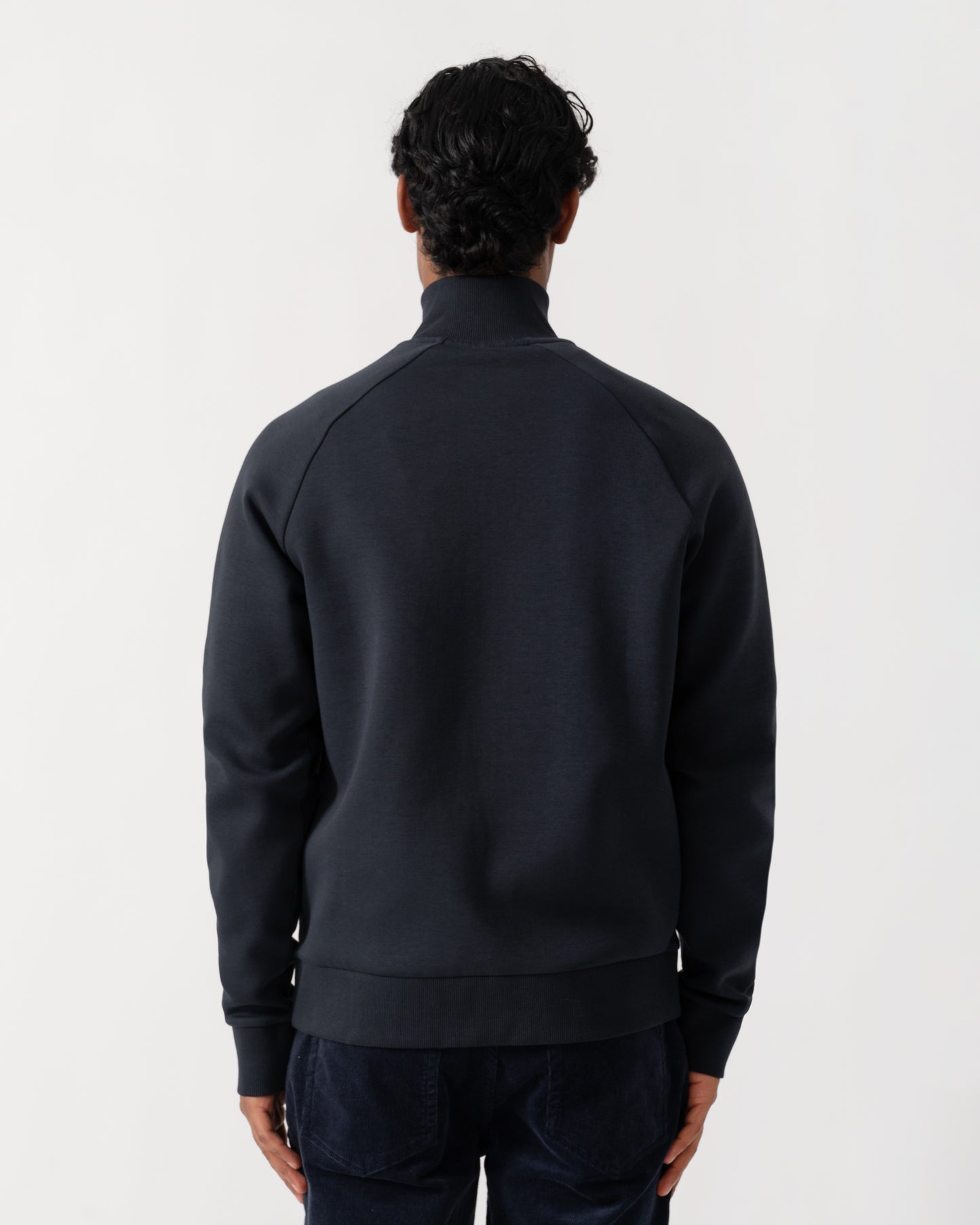 Back of BOSS Green Skaz Mens Full Zip Funnel Neck Sweatshirt with Tonal Logo - Dark Blue 402