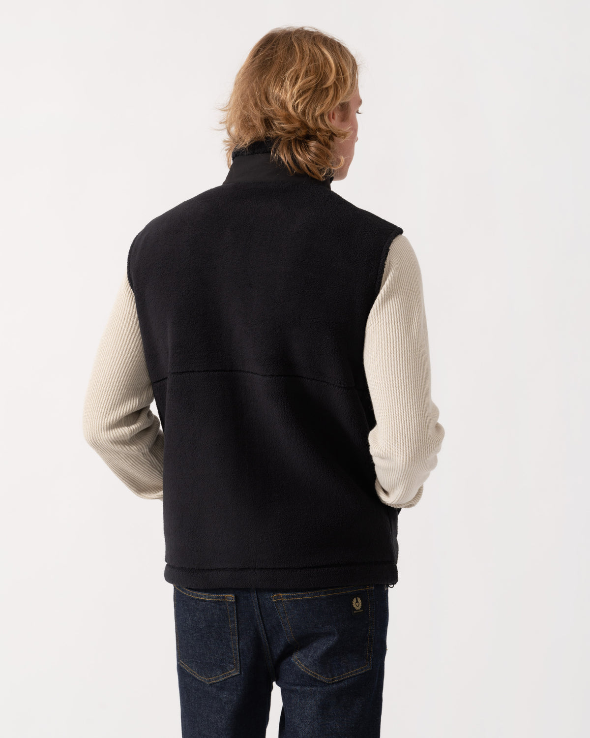 Back of the BOSS Green Sveedy Mens Contrast-panel teddy fleece gilet with logo  - Black 001