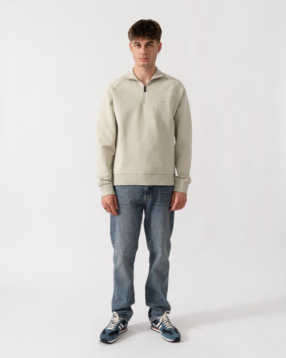 BOSS Green Sweat Mens 1/4 Zip Sweatshirt - Light Beige 272 full length