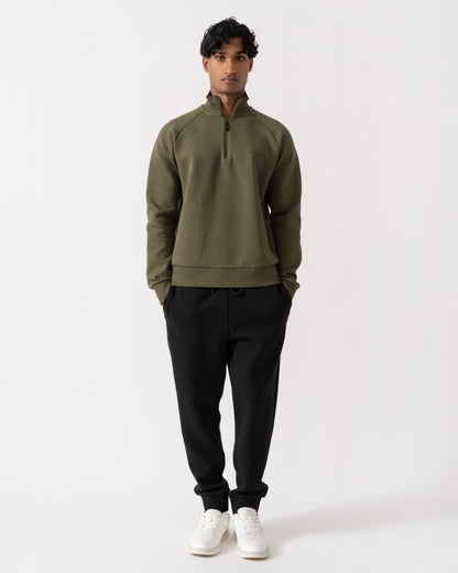 Man wearing BOSS Green Sweat Mens 1/4 Zip Sweatshirt 50565306 - Open Green 398