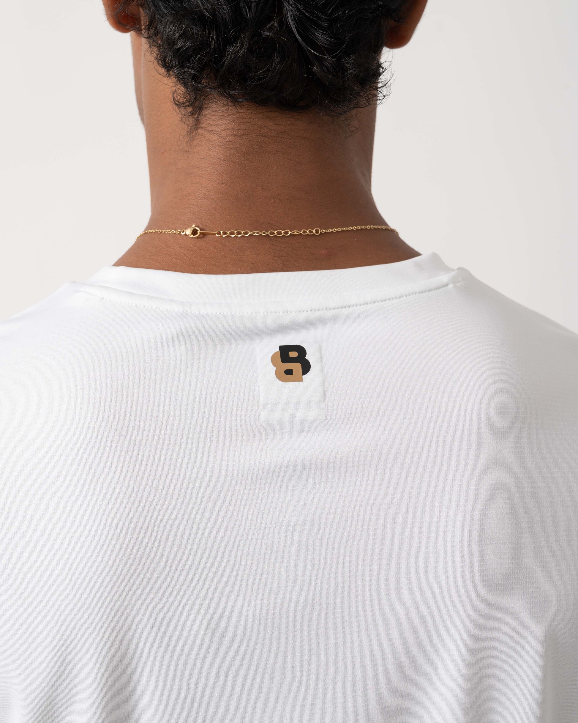 Back B Boss detail shot of BOSS Green TS TOC Court 2 Mens Slim Fit T-Shirt - White 100