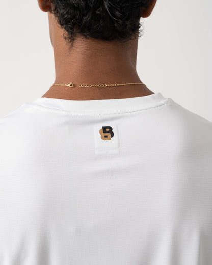 Back B Boss detail shot of BOSS Green TS TOC Court 2 Mens Slim Fit T-Shirt - White 100