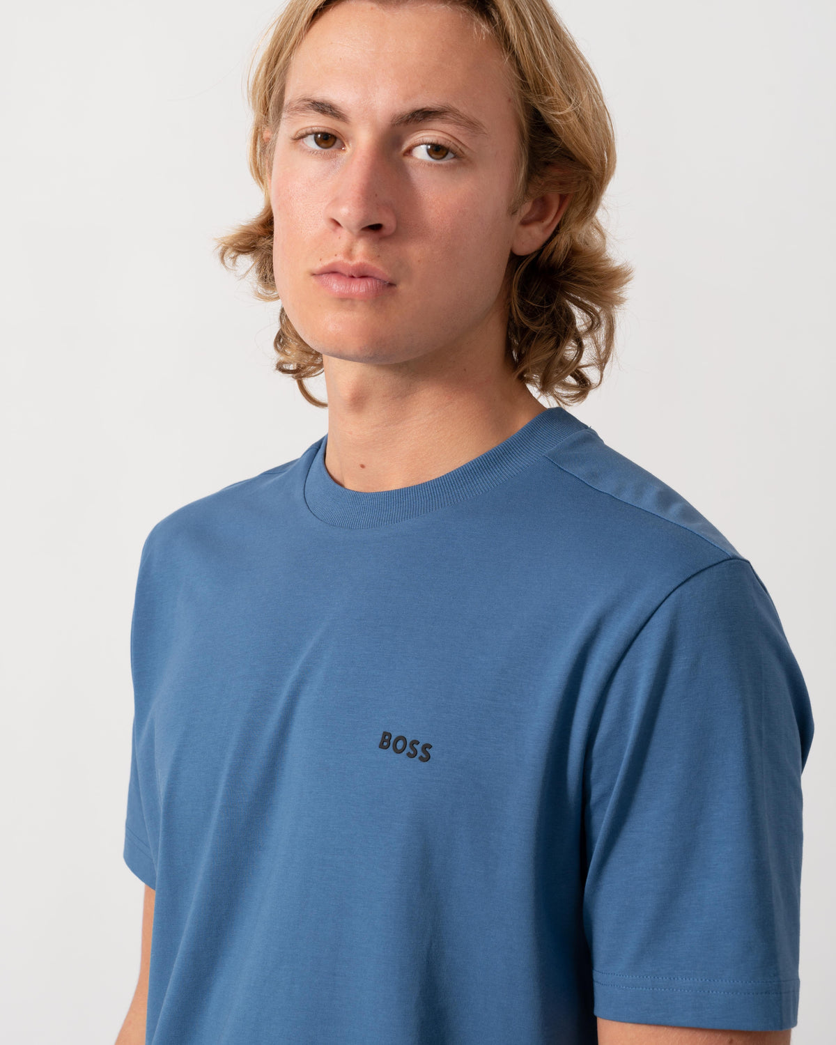 BOSS Green Tee Mens Stretch Cotton T-Shirt with Contrast Logo - Medium Blue 427