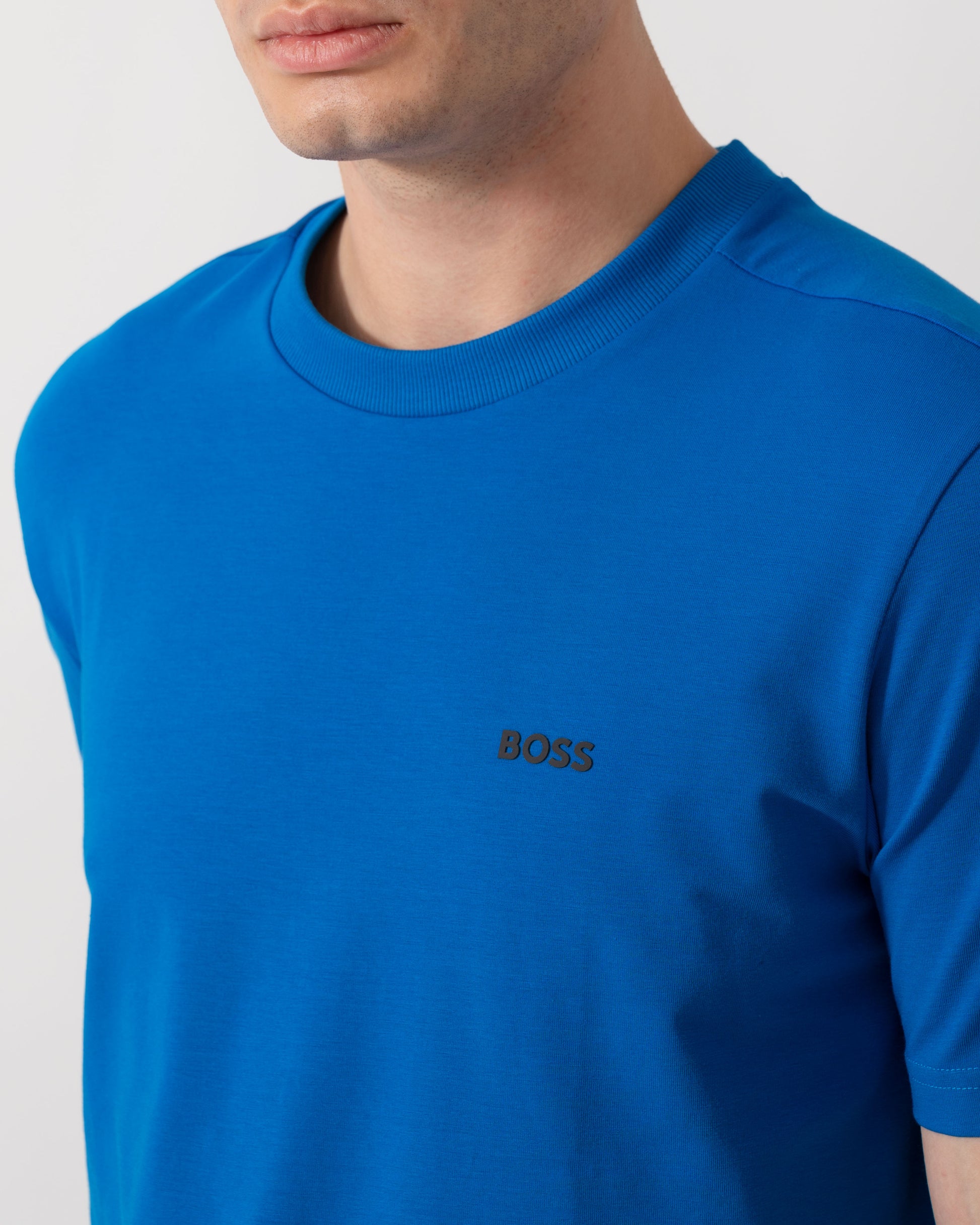 BOSS Green Tee Mens Stretch Cotton T-Shirt with Contrast Logo - Medium Blue 429 logo