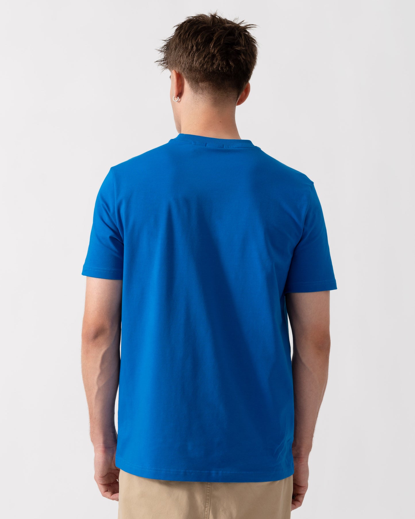 BOSS Green Tee Mens Stretch Cotton T-Shirt with Contrast Logo - Medium Blue 429 back