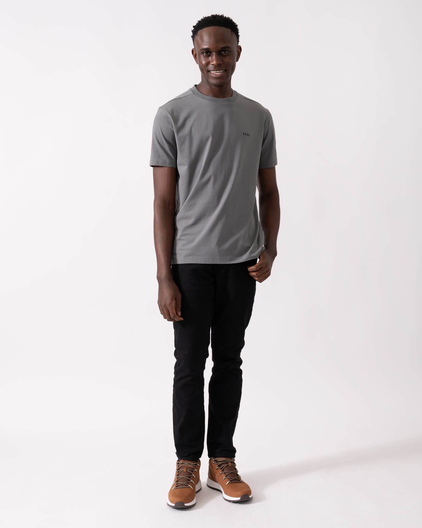 BOSS Green Tee Mens Stretch Cotton T-Shirt with Contrast Logo - Medium Grey 036