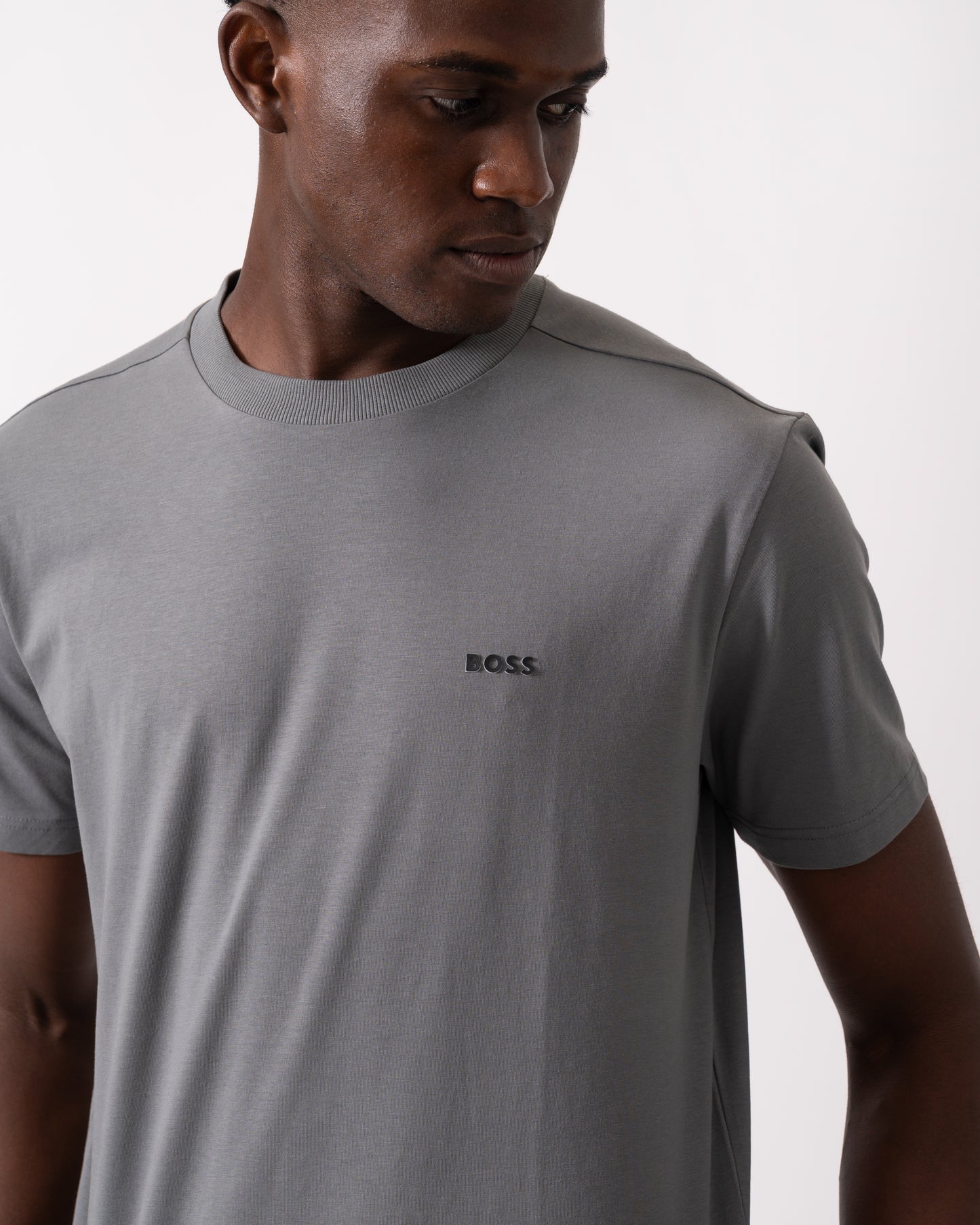 BOSS Green Tee Mens Stretch Cotton T-Shirt with Contrast Logo - Medium Grey 036