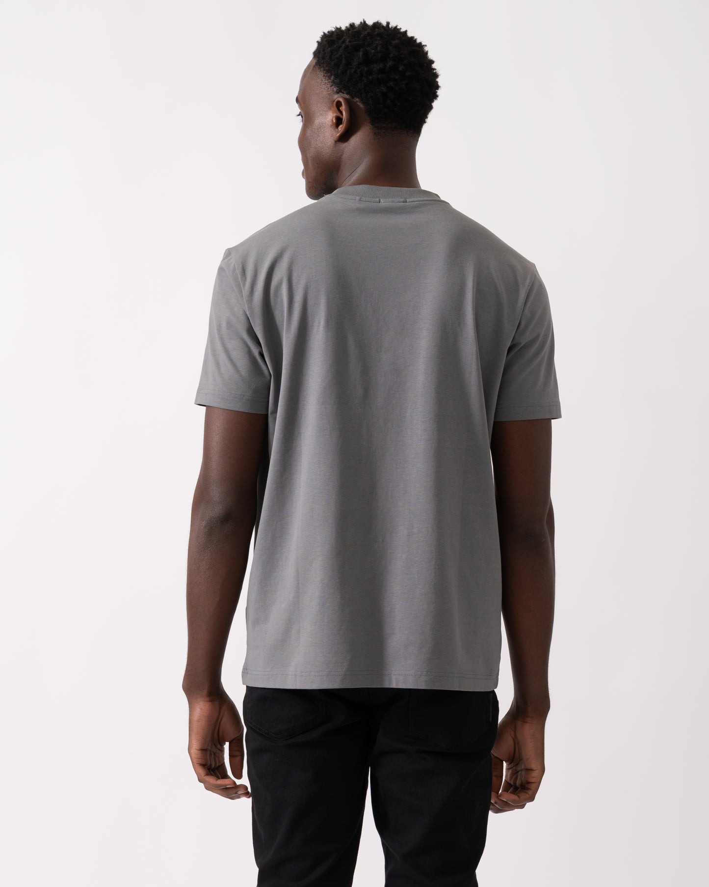 BOSS Green Tee Mens Stretch Cotton T-Shirt with Contrast Logo - Medium Grey 036