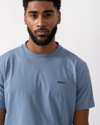 BOSS Green Tee Mens Stretch Cotton T-Shirt with Contrast Logo - Open Blue 490 - CHO - Designer Mens Logo T-Shirts