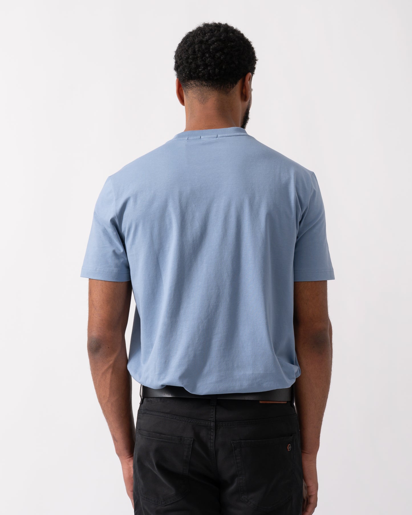 BOSS Green Tee Mens Stretch Cotton T-Shirt with Contrast Logo - Open Blue 490 - CHO - Designer Mens Logo T-Shirts