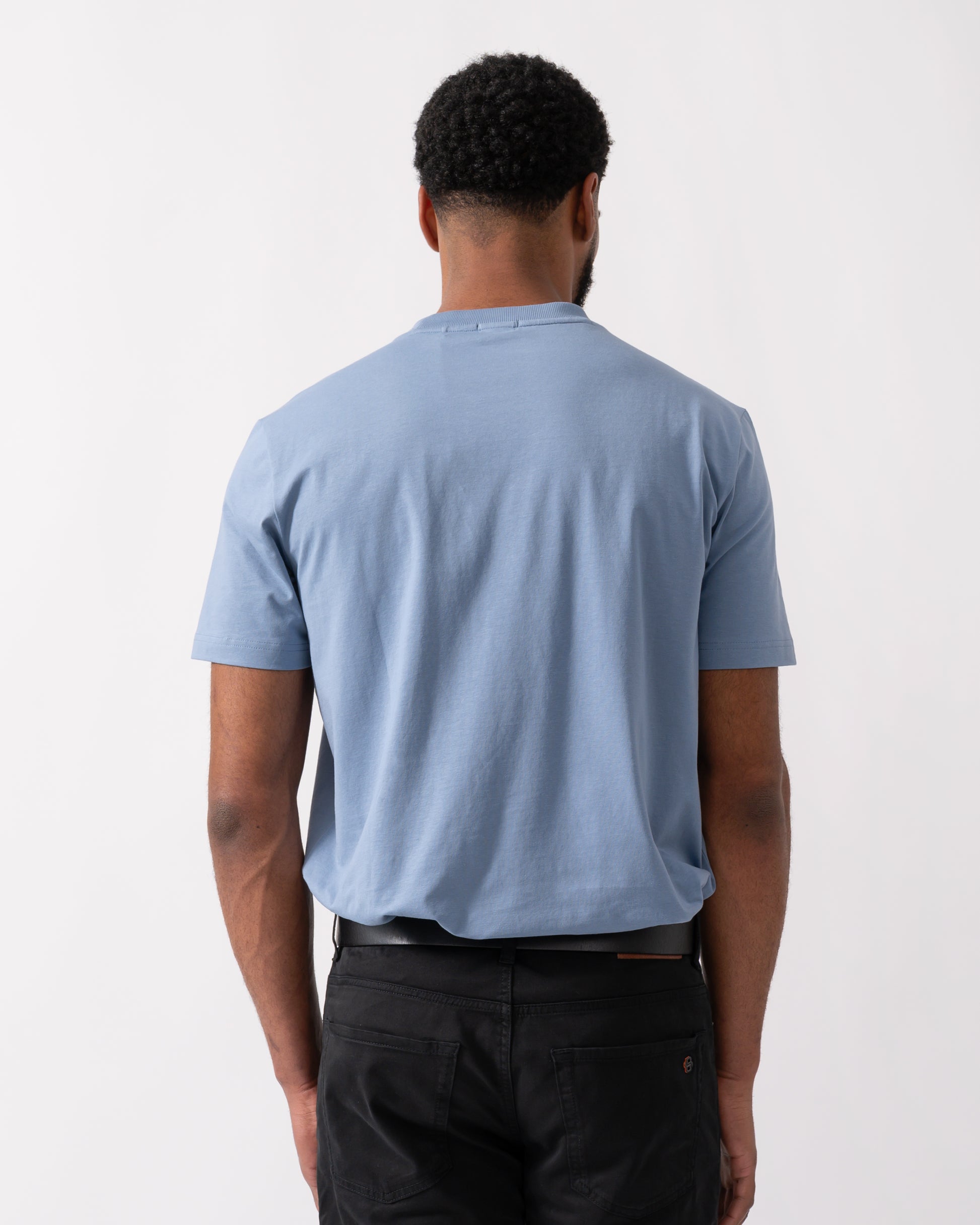 BOSS Green Tee Mens Stretch Cotton T-Shirt with Contrast Logo - Open Blue 490 - CHO - Designer Mens Logo T-Shirts