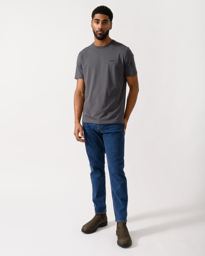 Full length shot of a BOSS Green Tee Mens Stretch Cotton T-Shirt with Contrast Logo in Open Grey